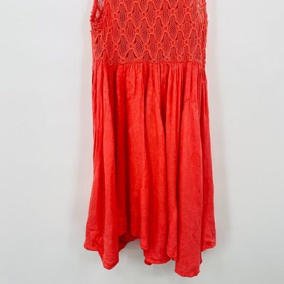 Free People Size XS Fiesta Coral Pink Crochet Lace Boho Sleeveless Mini Dress - Picture 10 of 10